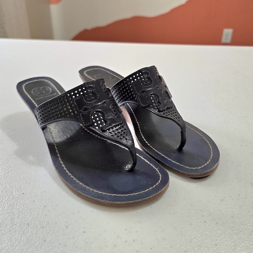 Tory Burch Navy Leather Heeled Sandals Women's 6.5